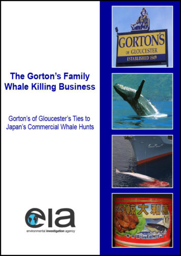 Front cover of our report entitled The Gorton's Family Whale Killing Business (2005)