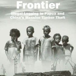 Front cover of our report entitled The Last Frontier: Illegal Logging in Papua and China's Massive Timber Theft