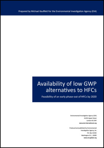 Front cover of our report entitled Availability of low GWP alternatives to HFCs