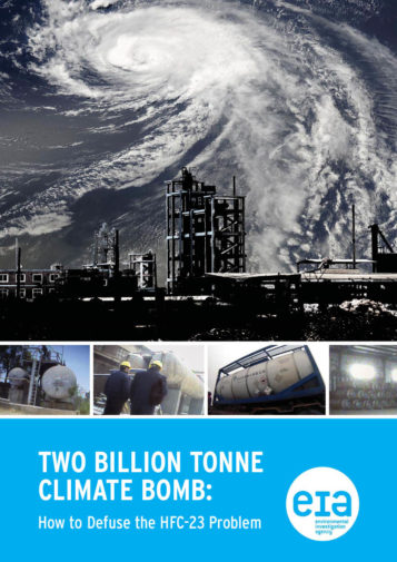 Front cover of our report entitled Two Billion Tonne Climate Bomb: How to Defuse the HFC-23 Problem