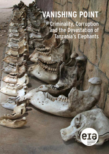 Front cover of our report entitled Vanishing Point: Criminality, Corruption and the Devastation of Tanzania's Elephants