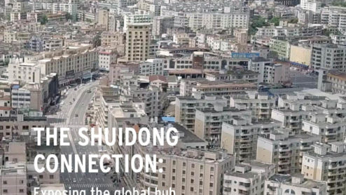 Front cover of our report entitled The Shuidong Connection: Exposing the global hub of the illegal ivory trade