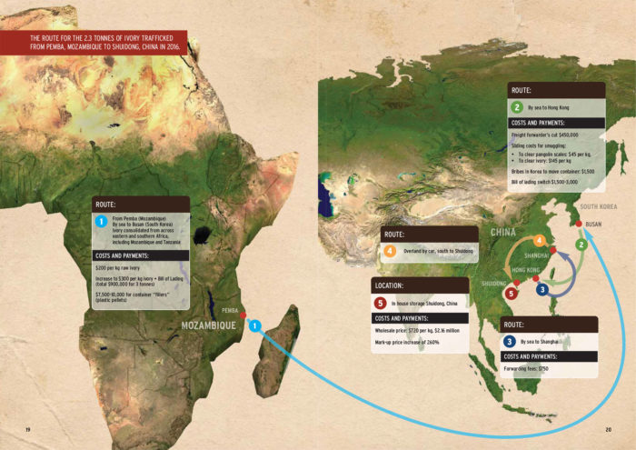 Route for ivory trafficked from Mozambique to China