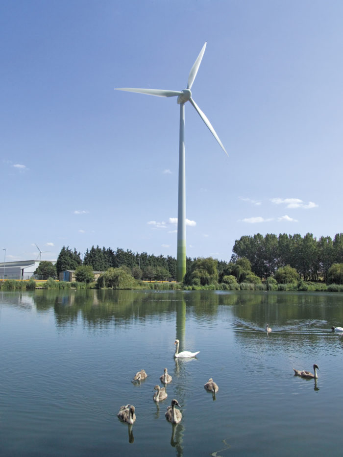 Ecotricity wind turbine at the Ford plant, Dagenham, London