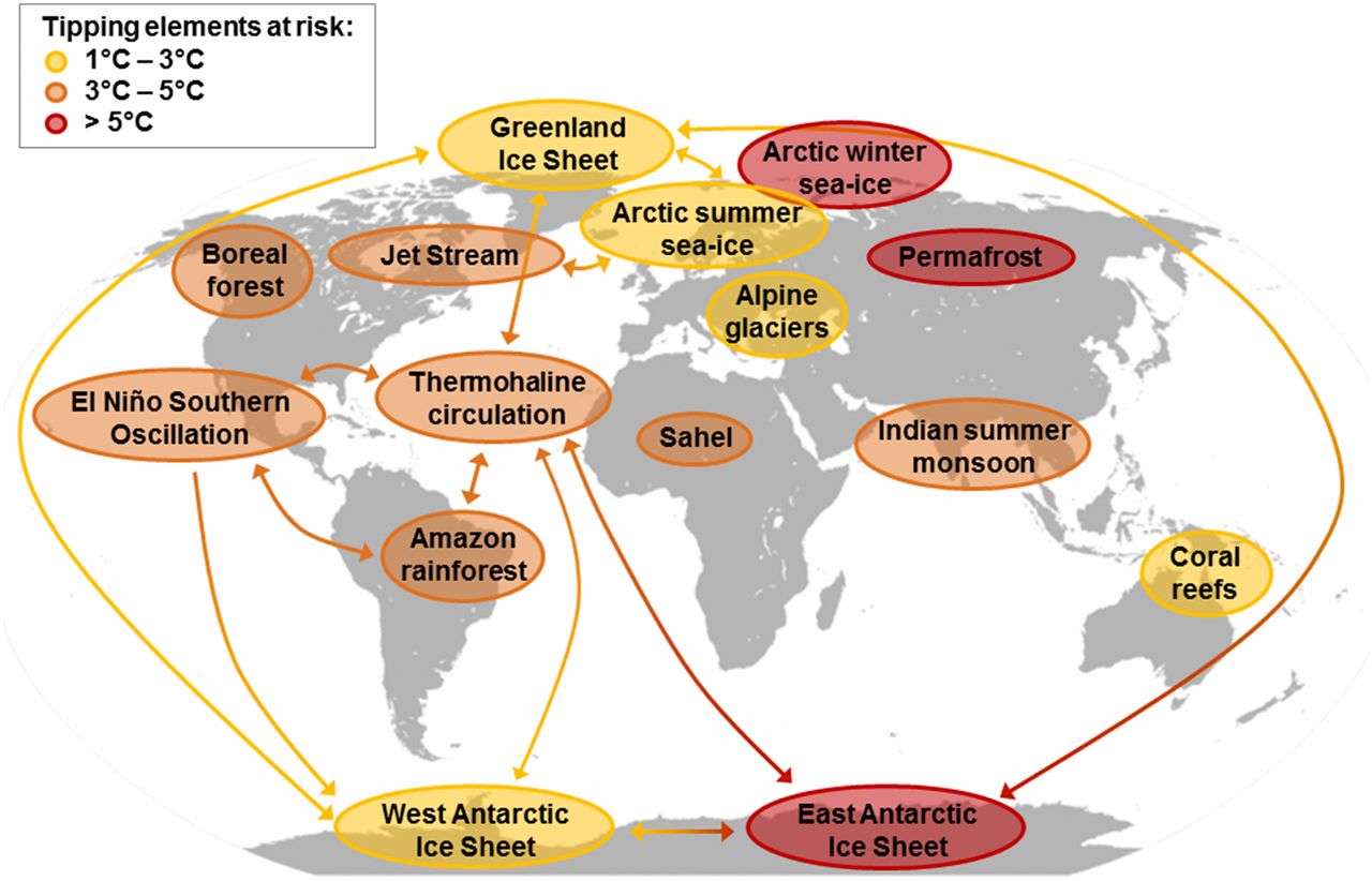 Global map of potential tipping cascades