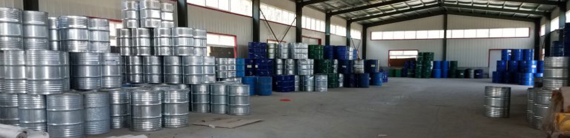 Warehouse with barrels containing raw materials for producing foam blowing agents in China