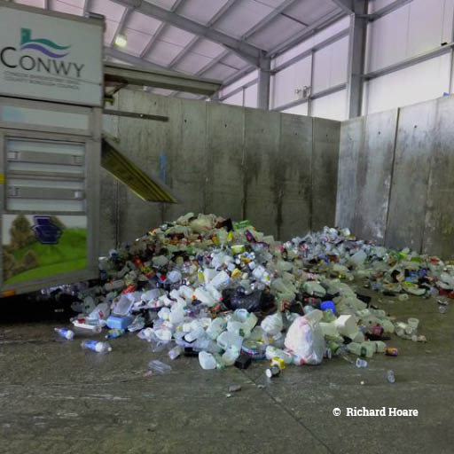 Plastic waste in a UK warehouse